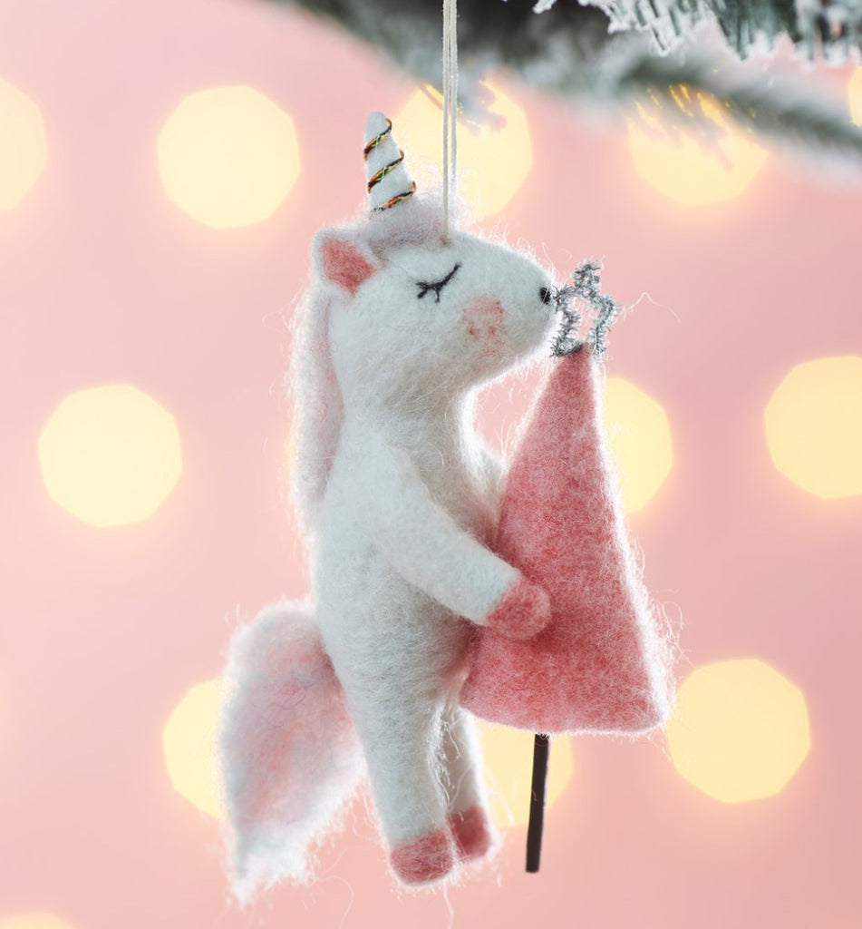 Sass & Belle Unicorn Holding Pink Tree Felt Hanging Decoration