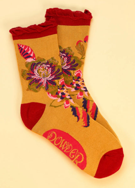 Powder Fantasy Floral Ankle Socks - Mustard