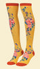 Powder Floral Vines Long Socks - Mustard
