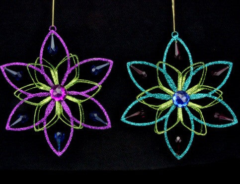 Wire & Jewel Star Decoration - Purple / Blue