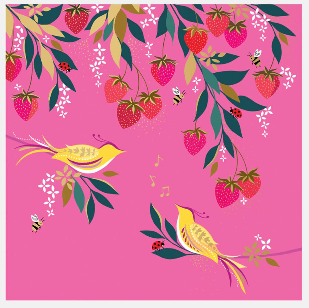 Sara Miller Pink Musical Birds In Strawberry Tree Card