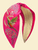 Powder Satin Embroidered Headband - Hummingbird In Raspberry