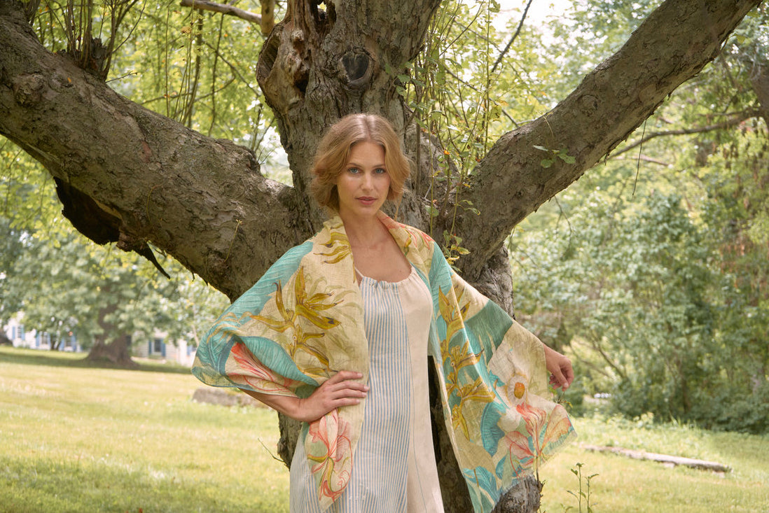 Powder 100 Linen Delicate Tropics In Sage Scarf The Lovely Room