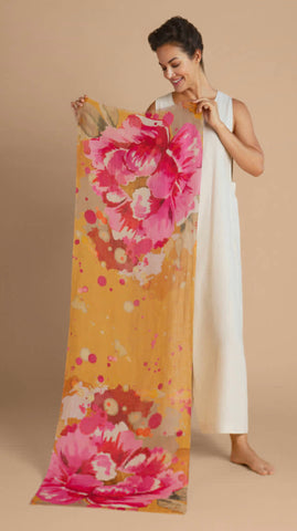Powder 100% Linen Painted Peony In Mustard Scarf