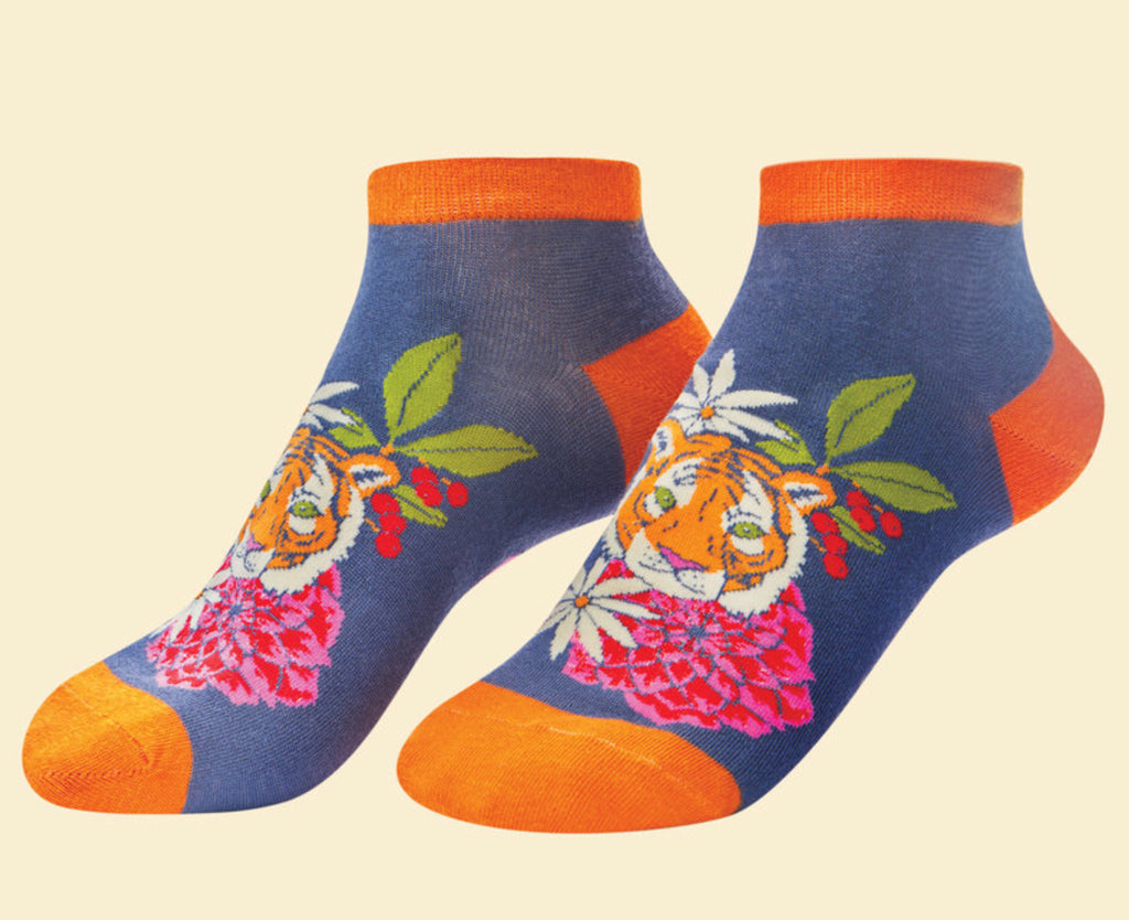 Powder Floral Tiger Trainer Socks - Indigo