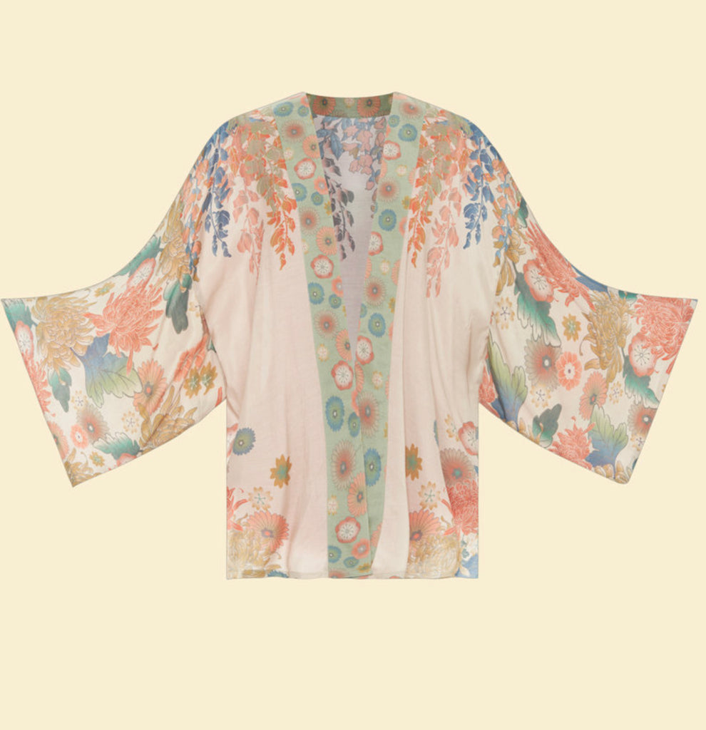 Powder Trailing Wisteria Kimono Jacket - Coconut