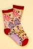 Powder Floral Stencil Ankle Socks - Stone