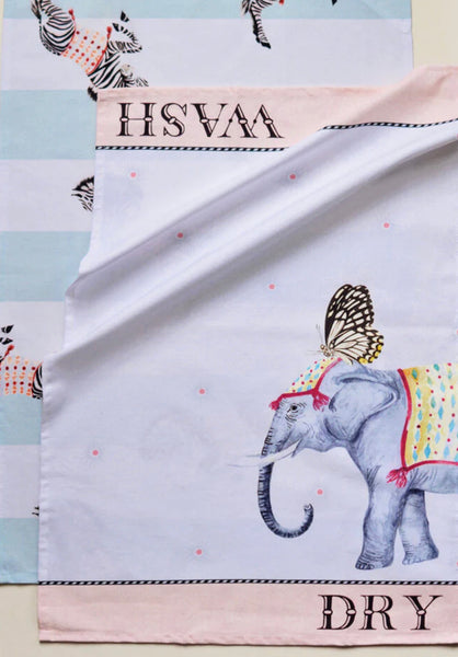 Yvonne Ellen Elephant & Zebra Tea Towel - Set Of 2