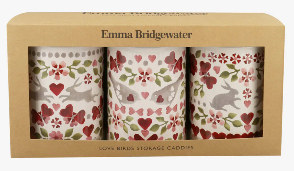 Emma Bridgewater Lovebirds Set Of 3 Round Caddies Boxed