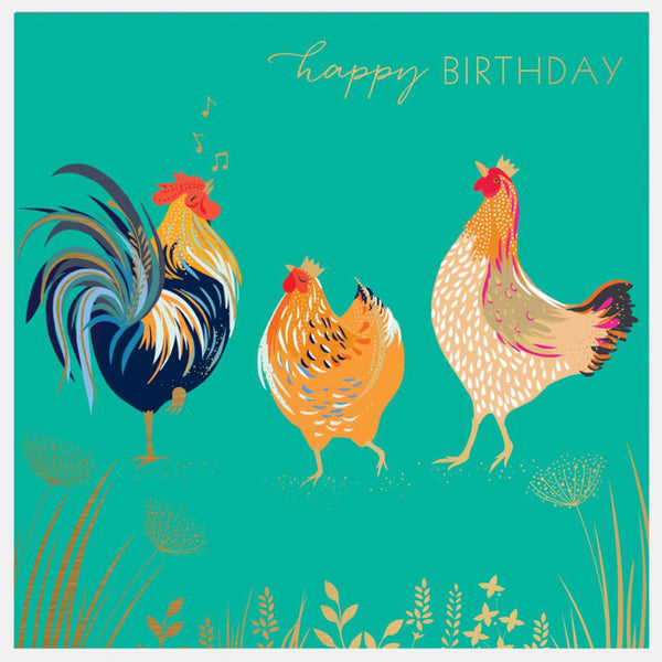 Sara Miller Cockerel & Hens Happy Birthday Card