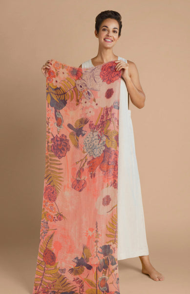 Powder 100% Linen Summer Woodland In Petal Scarf