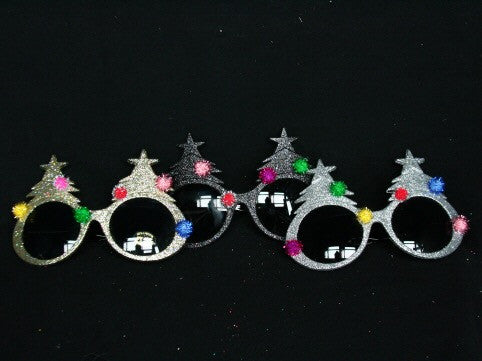 Glitter Christmas Tree Sunglasses - Gold / Black / Silver-Silver