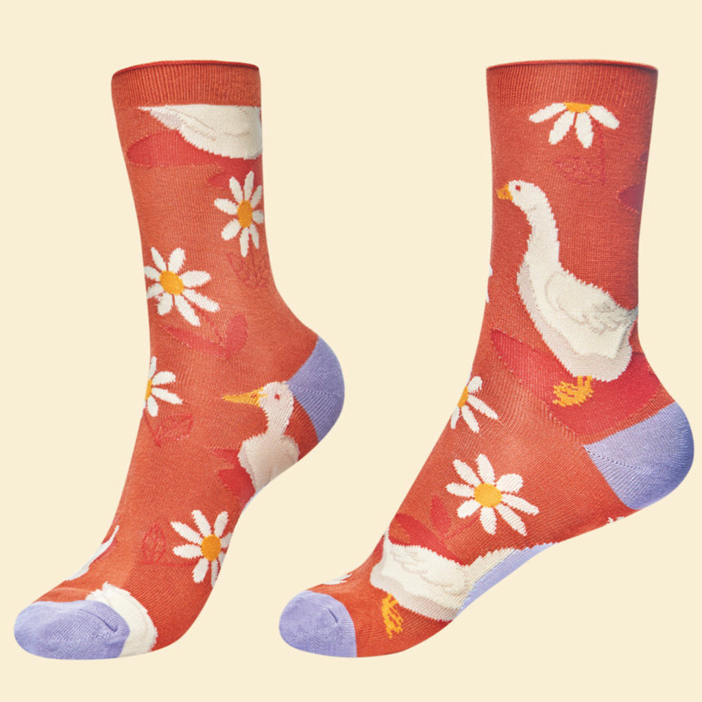 Powder Daisy Ducks Ankle Socks - Tangerine