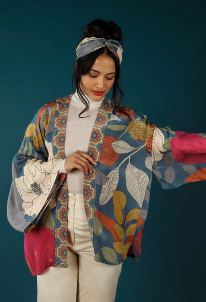 Powder Winter Floral Kimono Jacket - Heather