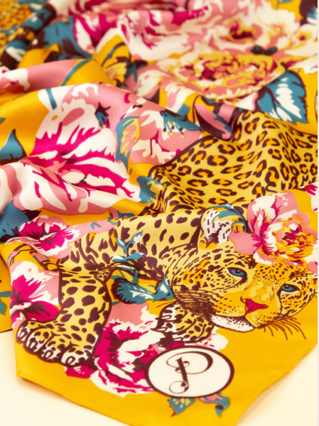 Powder Small Satin Square Leopard Floral