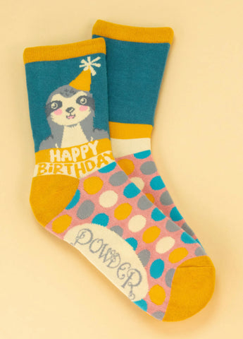 Powder Happy Birthday Sloth Ankle Socks