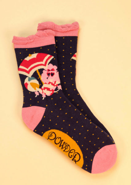 Powder Poolside Poodle Ankle Socks - Navy