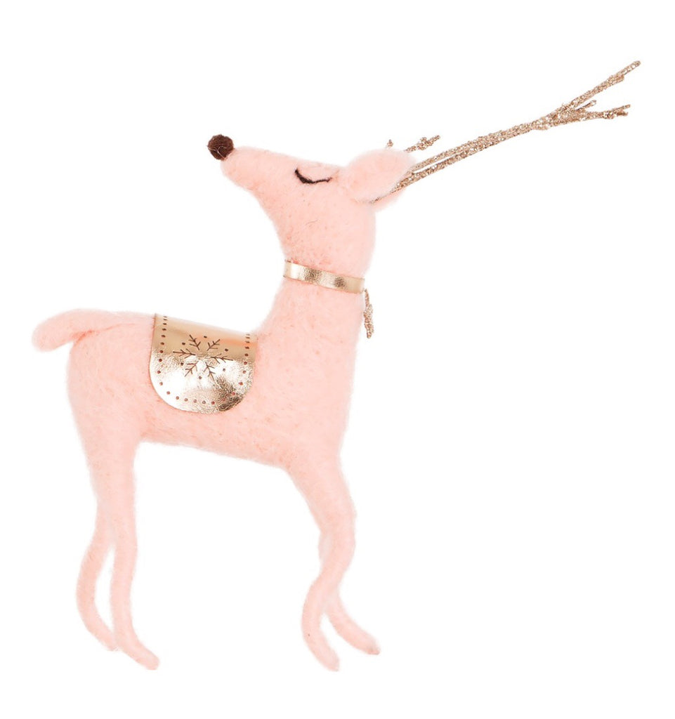 Sass & Belle Pink & Gold Wonderland Felt Deer Decoration