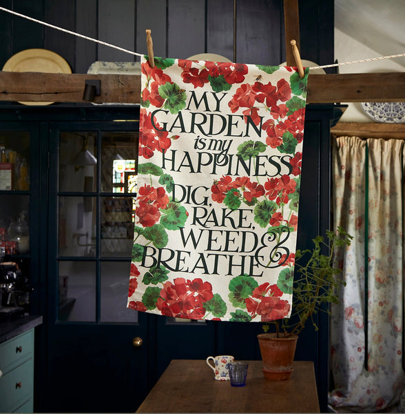 Emma Bridgewater My Garden Is My Happiness Geraniums Linen Blend Tea Towel