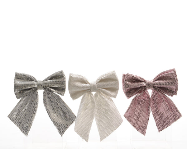 Sequin Bow Clip Tree Decoration - Silver / White / Pink