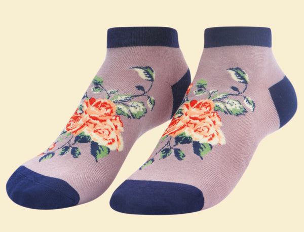 Powder Floral Vines Trainer Socks - Lavender