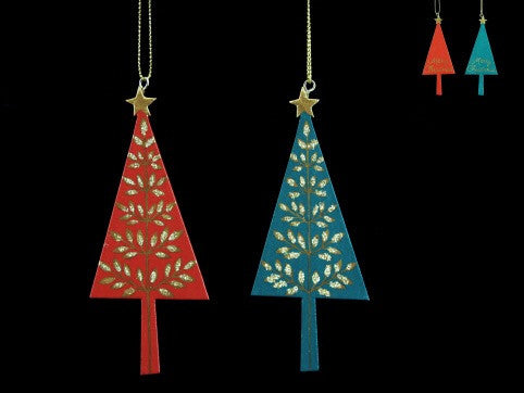 Wooden Tree with Gold Leaves Tree Decoration - Red / Green