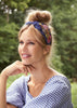 Powder Satin Embroidered Headband - Floral Tiger Face In Indigo