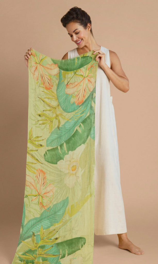 Powder 100% Linen Delicate Tropics In Sage Scarf