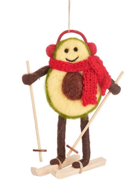 Sass & Belle Skiing Avocado Felt Decoration