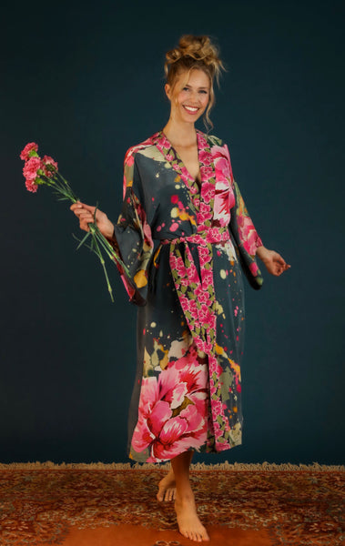 Powder Painted Peony Kimono Gown