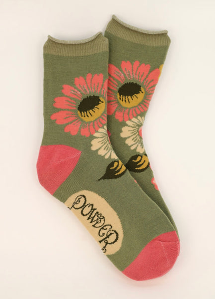 Powder Vintage Flora Ankle Socks - Sage