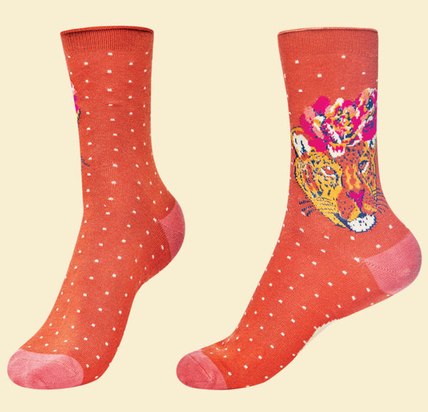 Powder Sassy Leopard Ankle Socks - Terracotta