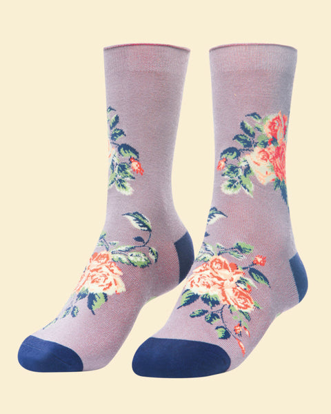 Powder Floral Vines Ankle Socks - Lavender