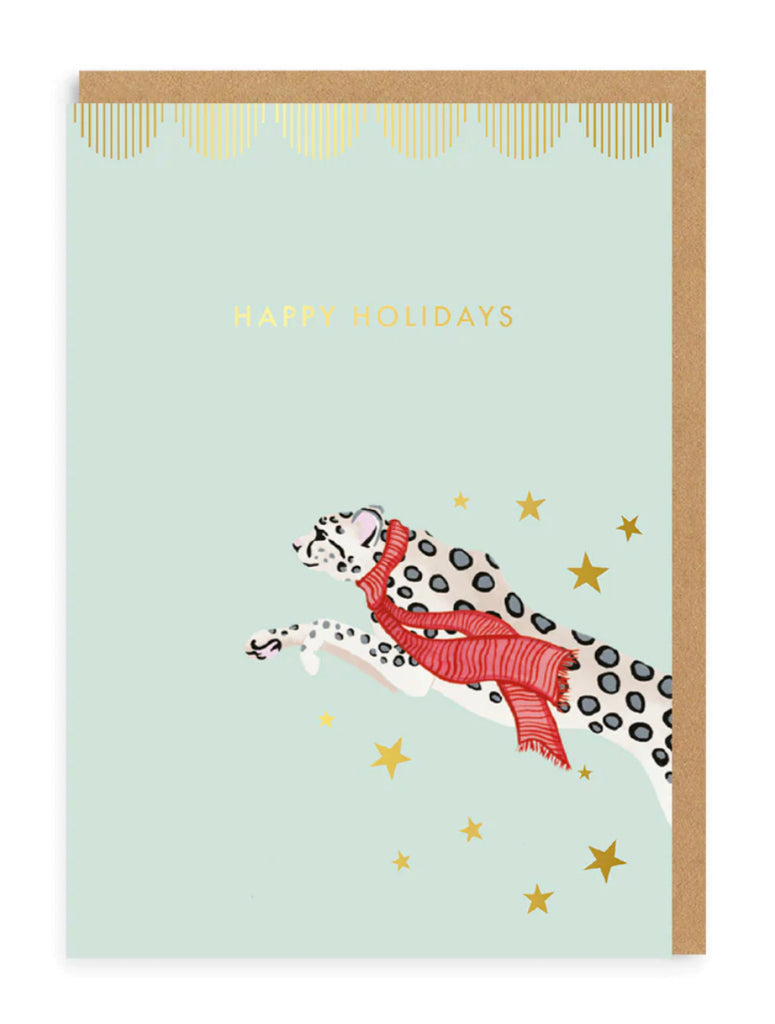 Yvonne Ellen Happy Holidays Snow Leopard Christmas Card