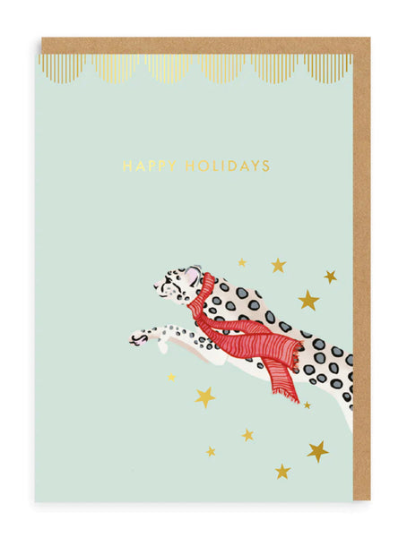 Yvonne Ellen Happy Holidays Snow Leopard Christmas Card