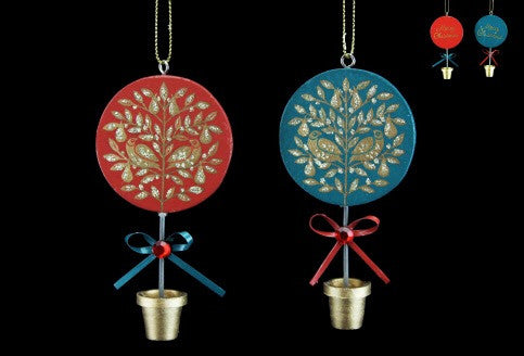 Wooden Topiary Tree Decoration - Red / Green