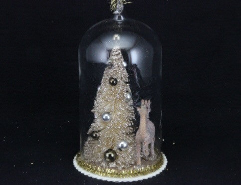Vintage Tree & Deer in Glass Dome Decoration