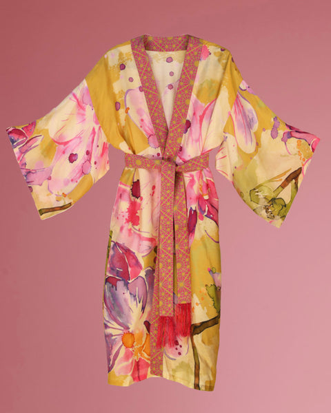 Powder Mustard Orchid Kimono Gown