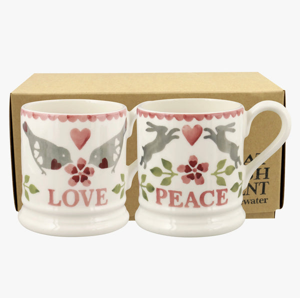 Emma Bridgewater Lovebirds Set Of 2 1/2 Pint Mugs