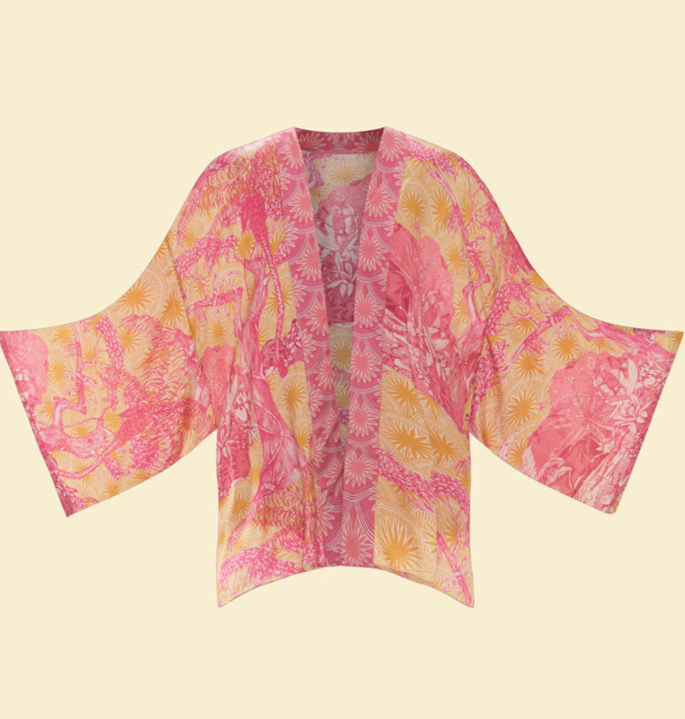 Powder Tropical Toile Kimono Jacket - Pineapple & Fuchsia