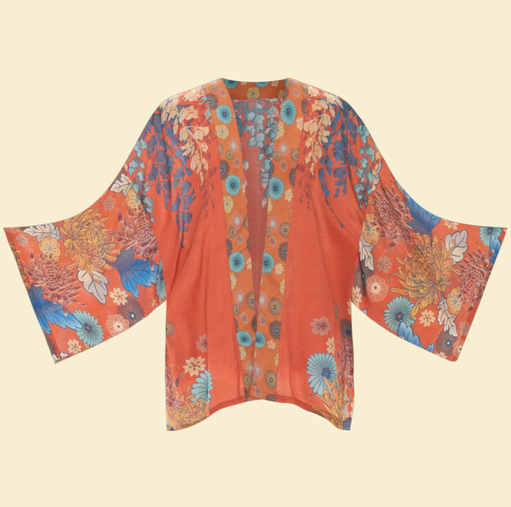 Powder Trailing Wisteria Kimono Jacket - Terracotta