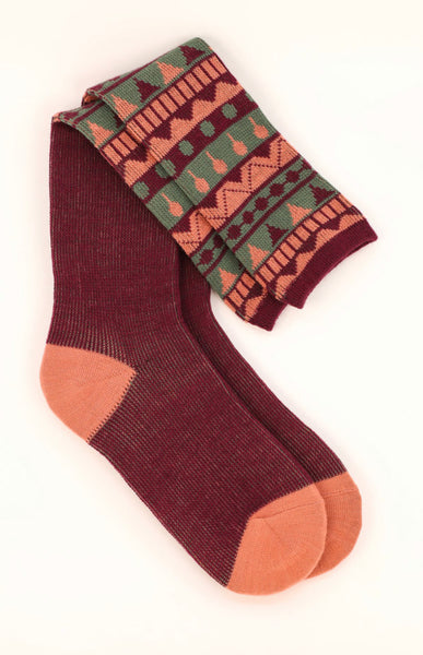 Powder Fair Isle Triangle Boot Socks - Grape