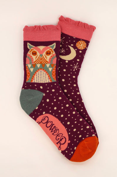 Powder Owl By Moonlight Ankle Socks - Grape