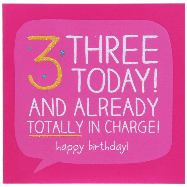Happy Jackson Age 3 Birthday Card - Totally in Charge